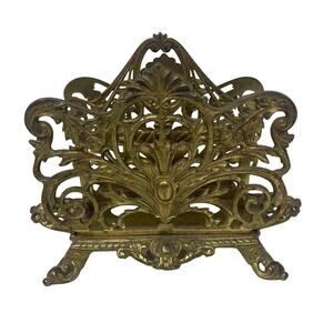 ANTIQUE BRADLEY & HUBBARD BRASS LETTER MAIL NAPKIN HOLDER HEAVY B & H DESK ITEM